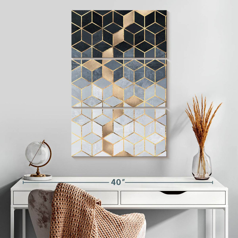 Avery Soft Blue Gradient Cubes Rectangular, 32" H x 20" W
