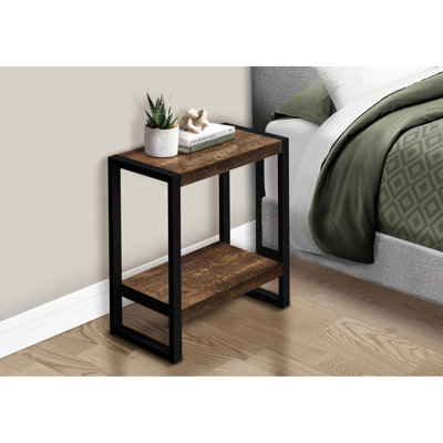 2 niveaux, métal noir, stratifié brun, industriel, table d'appoint, chambre à coucher, salon, côté, table de bout en stratifié avec métal ou table de chevet, fini sur tous les côtés, assemblage fourni, 23,42
