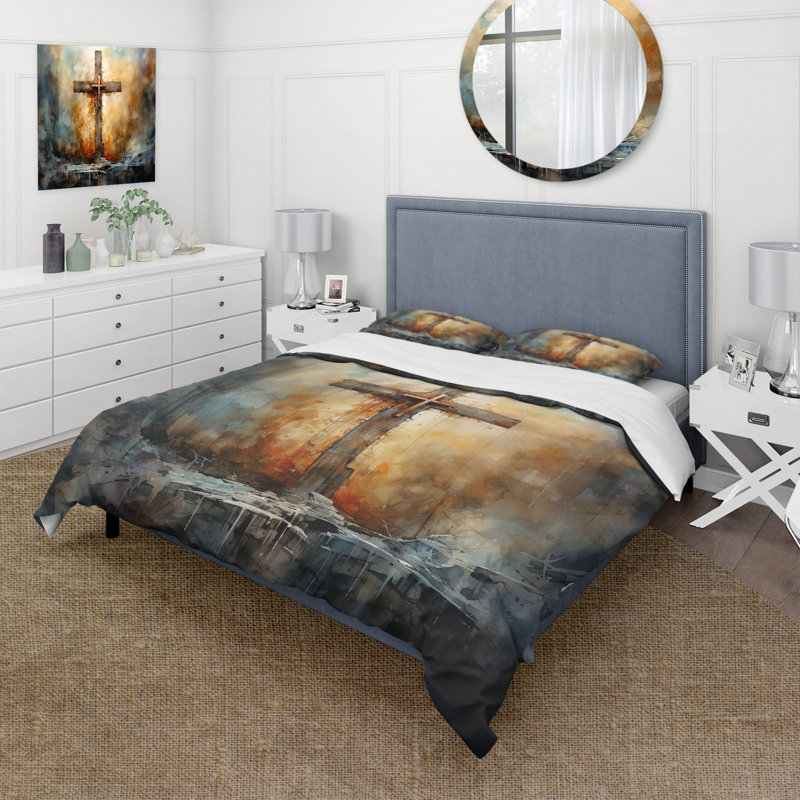 Ensemble de housse de couette en microfibre / polyester Cross A Powerful, Housse de couette simple + 1 taie décorative stan