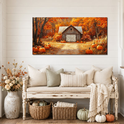 Automne, art mural sur toile citrouille, art mural d'automne, images d'automne, décoration murale rustique, citrouille, citrouille de style campagnard, pour un salon ou un vestibule, 16 po x 32 po