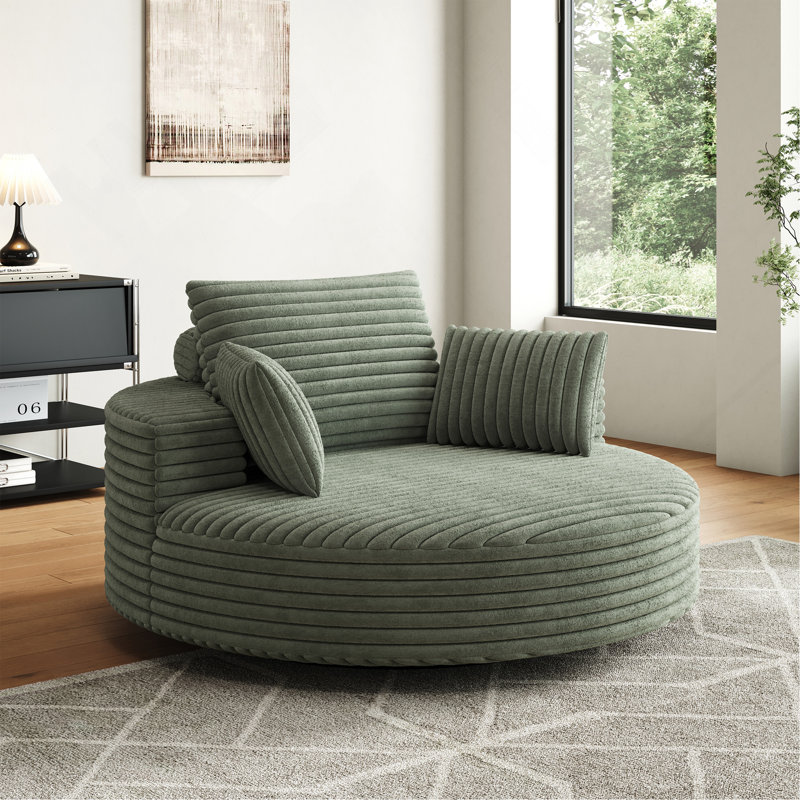 Chaise pivotante 55 po en chenille de velours côtelé L, Velours côtelé vert