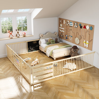 Foldable Wooden Baby Playpen With Locking Gate & Interactive Toys