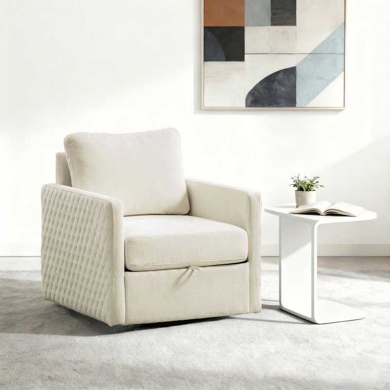 Fauteuil pivotant rembourré avec rangement 29,5 po, Beige