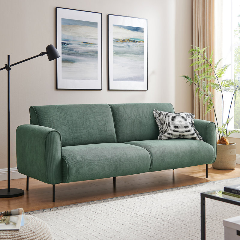 MINIMORE Modern Style 83.95'' Upholstered Sofa with Corduroy Fabric, Green