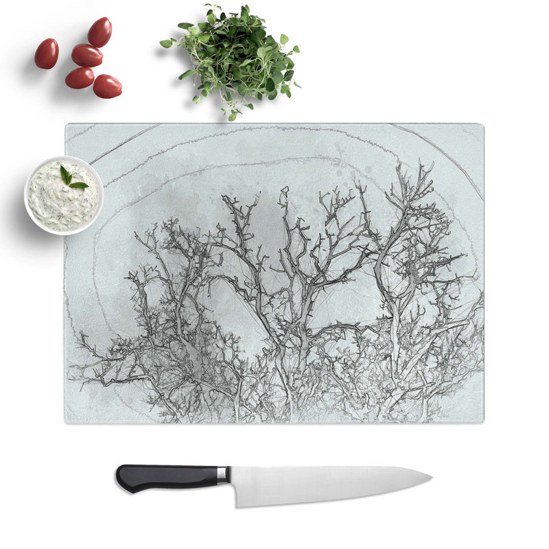 Tempered Glass Bird in a Winter Tree Chopping Board, 28.5 cm W x 20 cm L