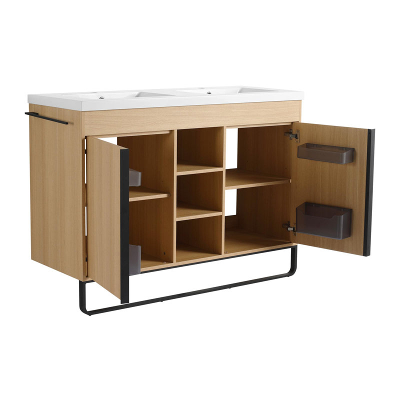 Meuble-lavabo autoportant 48 po avec double lavabo en résine, 48"