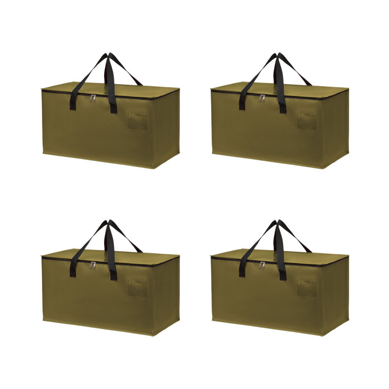  Paquet de 4 grands bacs de rangement avec couvercles, organisateurs de rangement robustes et rangement, sacs de rangement pliables pour vêtements, contenants de rangement pour couverture, édredon, oreiller, literie (vert armée, paquet de 4)