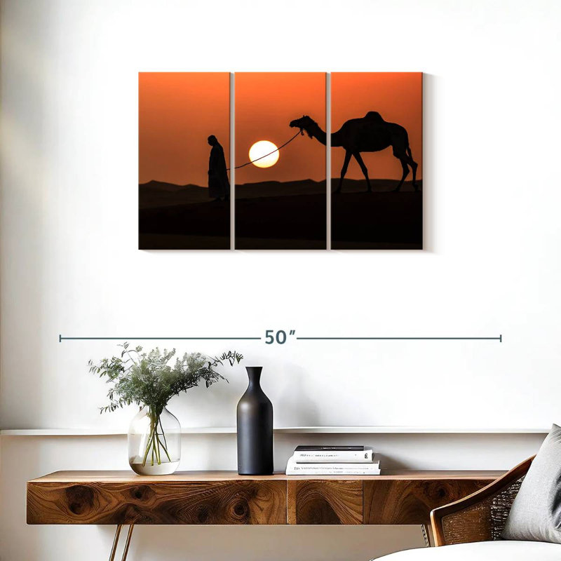 Silhouette d'homme et de chameau, H 20 po x l 33 po