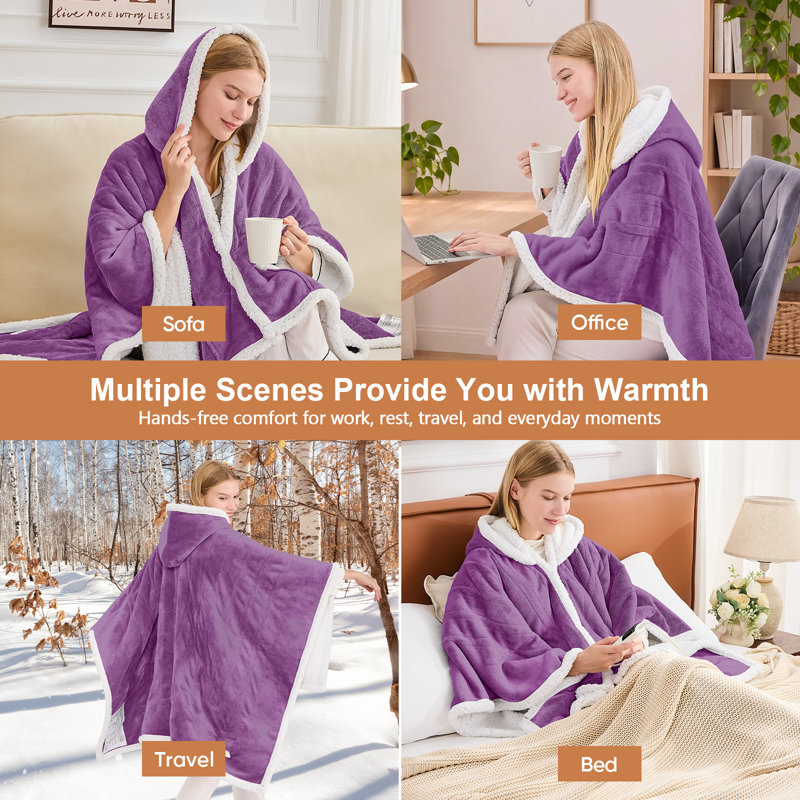Poncho à couverture Sherpa, Jeté, Violet
