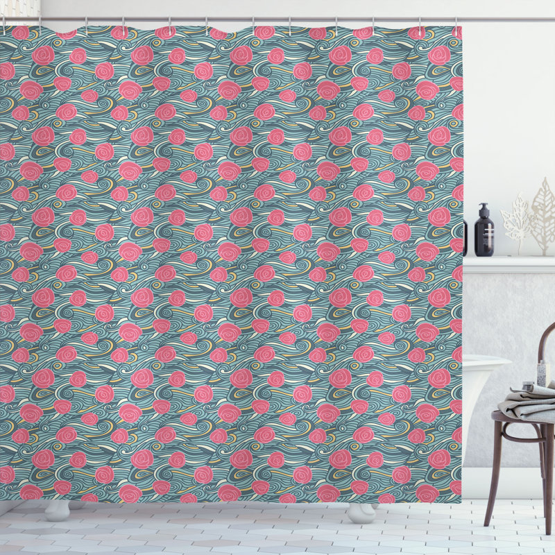 Dakota Fields Abstract Shower Curtain Waves and Roses Multicolor, 75"H x 69"W