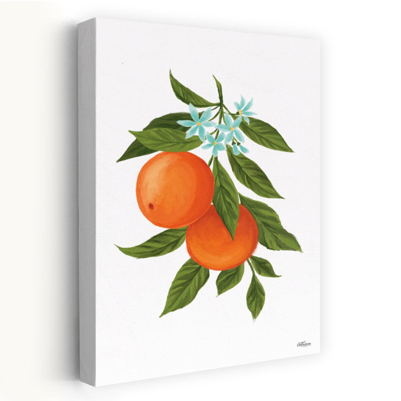 Oranges - Oranges contemporaines sur une branche d'arbre, agrume, peinture, art, H 36 po x l 24 po