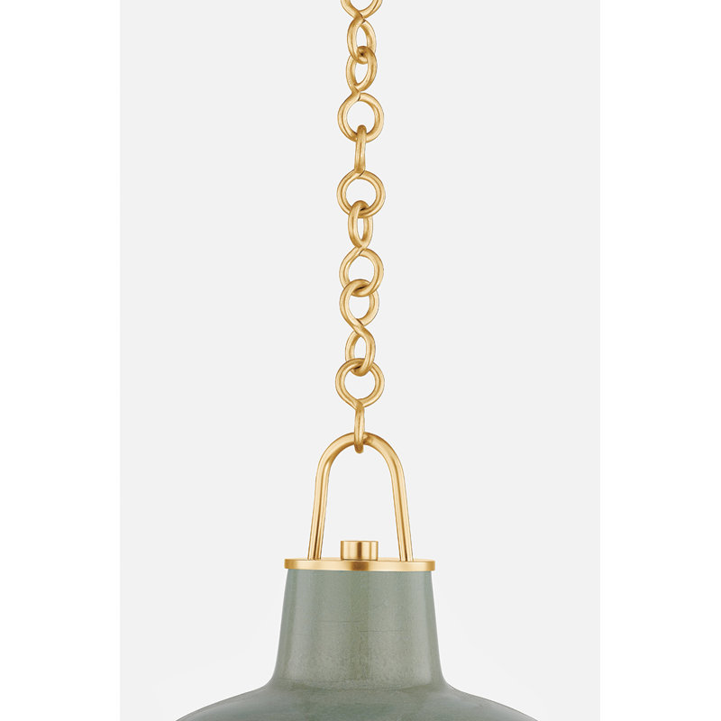 POTTERSVILLE Pendant, Brass, Teal, 10" H x 12.5" W x 12.5" D