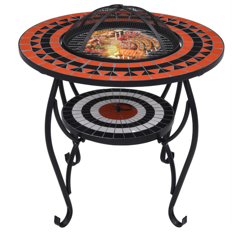 Fire Pit Table Fireplace for Camping Picnic Outdoor Firebowl Ceramic, Terracotta/White