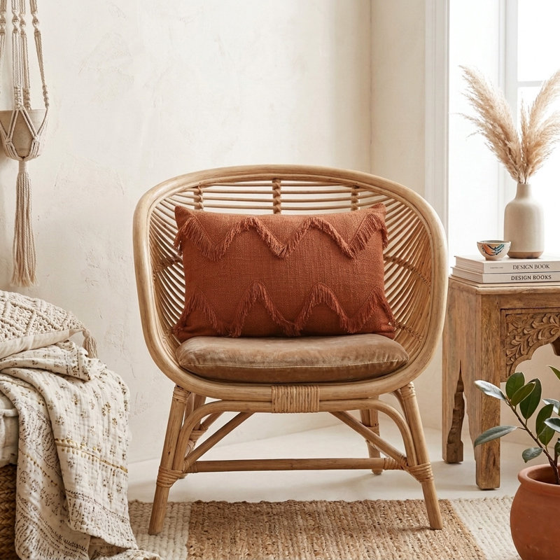 Housse de coussin décorative 100% coton Boho, Rectangle H 16 po x l 24 po, polyester