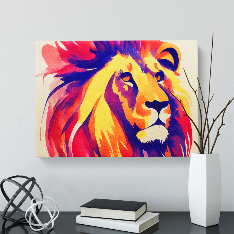 Lion In Watercolour Abstract - Wrapped Canvas, 35cm H x 50cm W x 3cm D