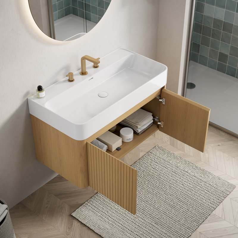 Meuble-lavabo flottant avec lavabo, contreplaqué 36 po, rangement pour salle de bain moderne, 35.43