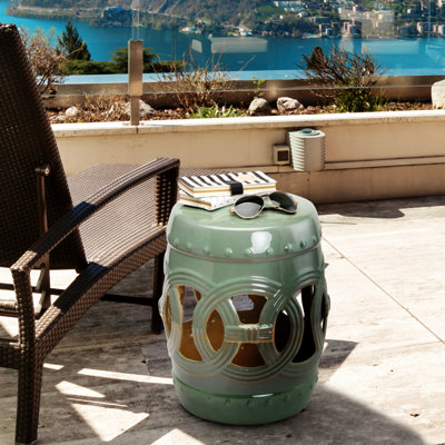 Outsunny Garden Stool With Double-Coin Knotted Ring Design & Strong Glazed Material