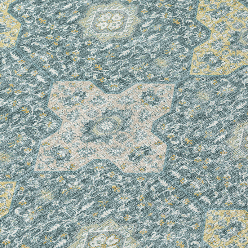 Machine Washable Indoor/Outdoor Chantille ACN2566 Damask Rug, Teal, 10' x 14'