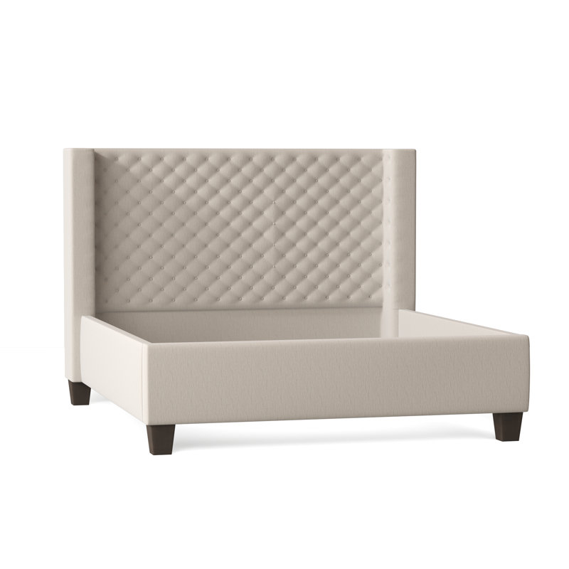Bren Upholstered Wingback Bed, Queen, Bella Black Performance Velvet, Brown Mahogany