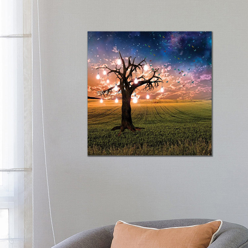 Light Bulbs Growing on A Tree at Sunset 1 Piece Wrapped Canvas Wall Art, 66.04 cm H x 66.04 cm W x 1.91 cm D