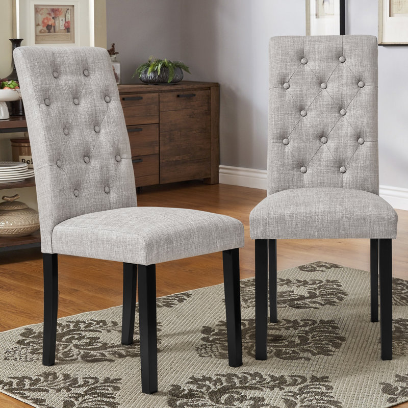Tufted  Fabric Upholstered Parsons Dining Chairs, Light Gray, 2