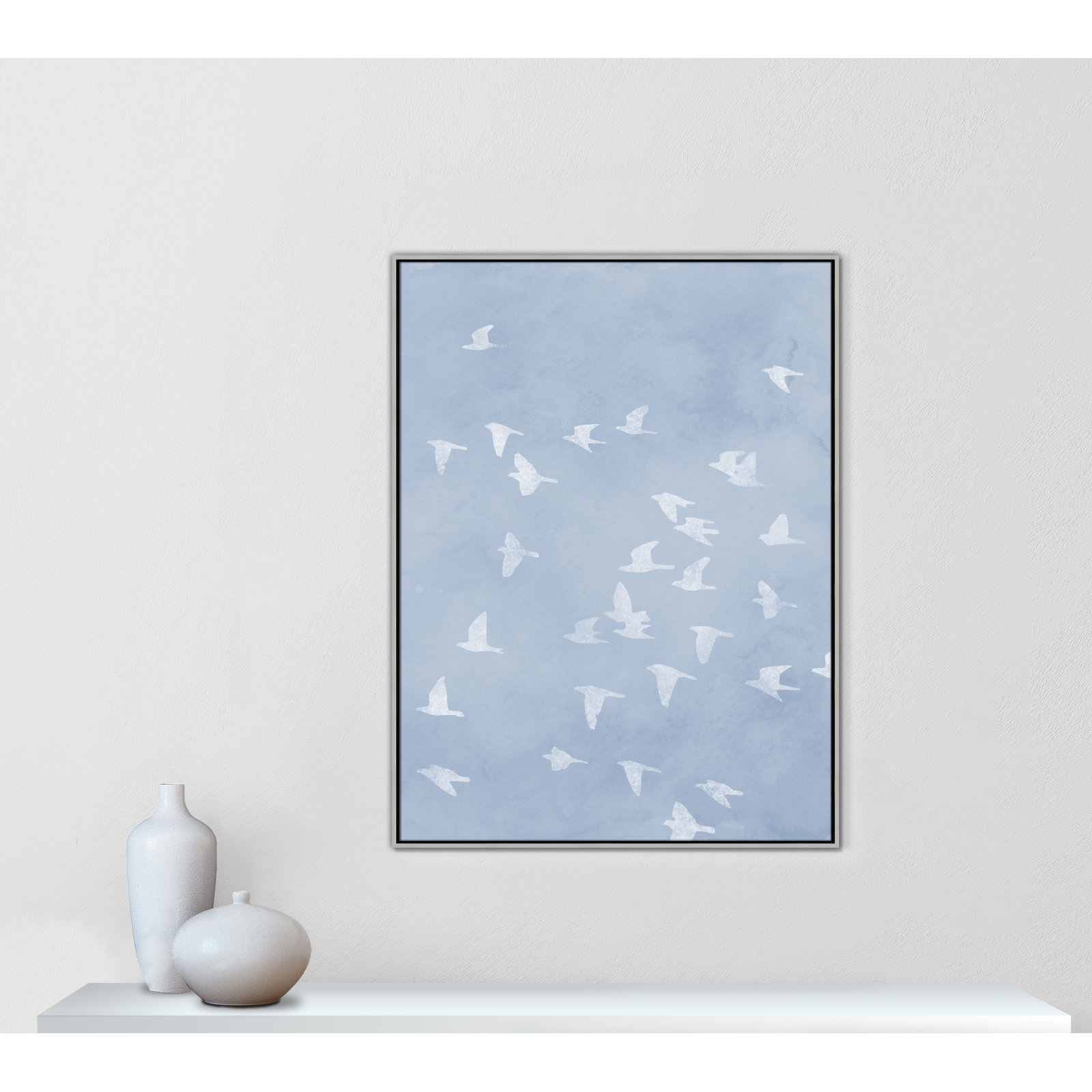 Flying Friends Print by Marcus Prime, 37.5'' W x 49.5'' H, Silver Floater