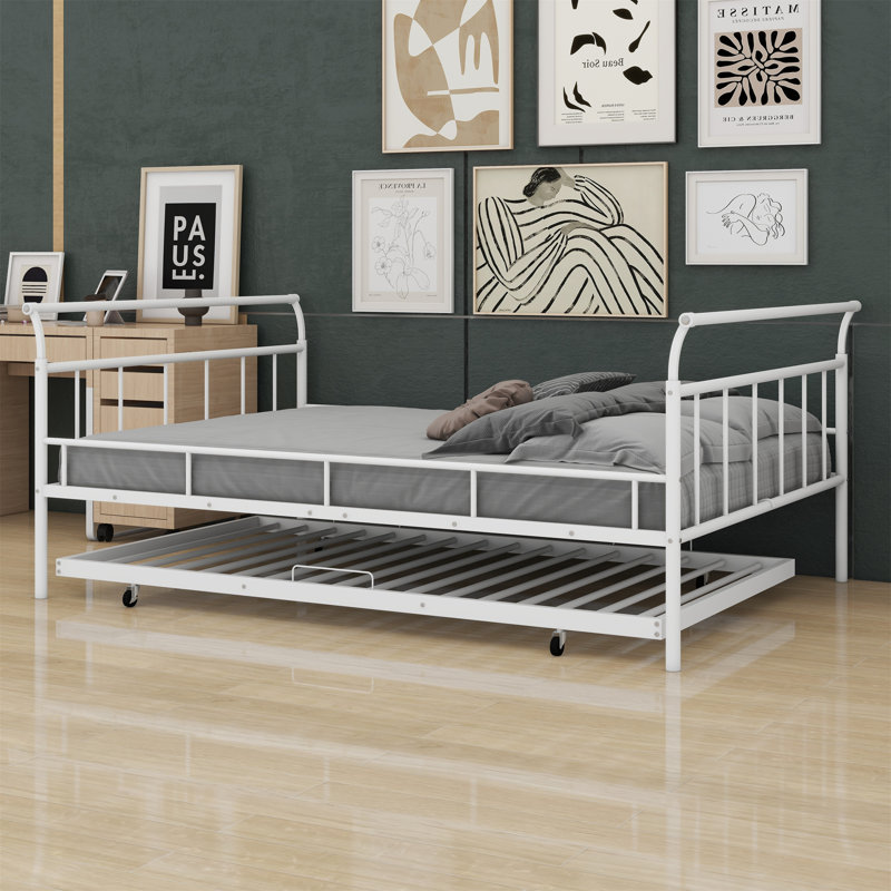Lit de jour avec couchette Ratib, Lit simple, Blanc