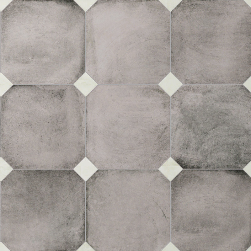 Lavande octogone avec taco 7-7 / 8 po X 7-7 / 8 po Carreau de porcelaine pour plancher et mur, Gris clair / blanc