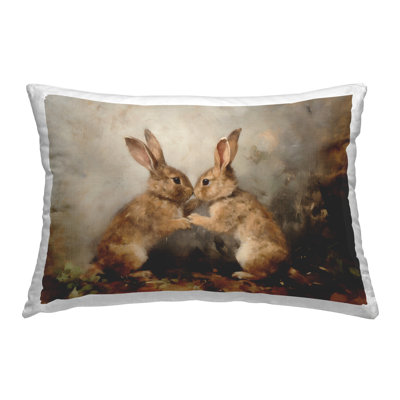 Bunny Boxing Duo Decorative Printed Throw Pillow Design by Petal Prints Design