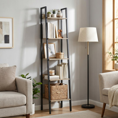 Maurus 5-Shelf Metal Freestanding Ladder Bookcase