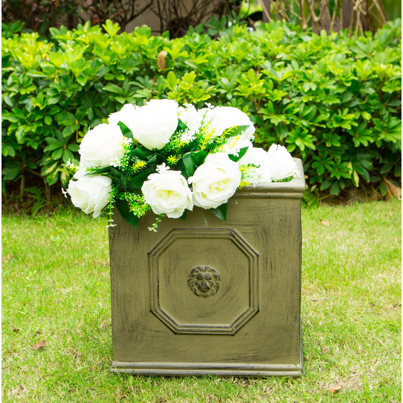 Boîte à fleurs en béton Hillevi, H 12,6 po x l 12,6 po x P 12,6 po, Pierre brune