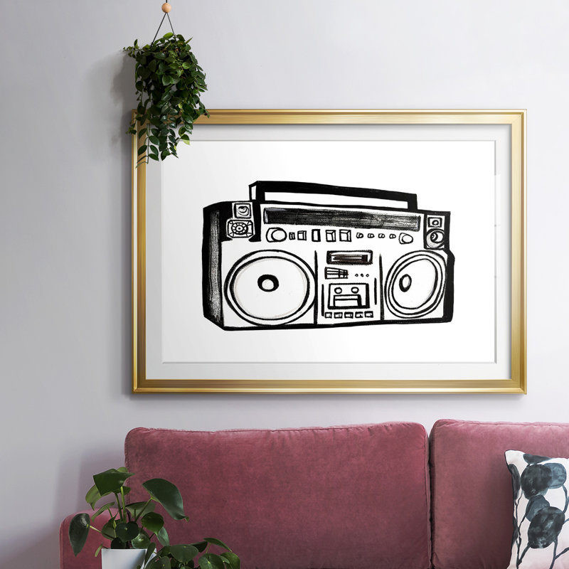 Croquis de Boombox, H 30 po x l 44 po x P 1,5 po, Or