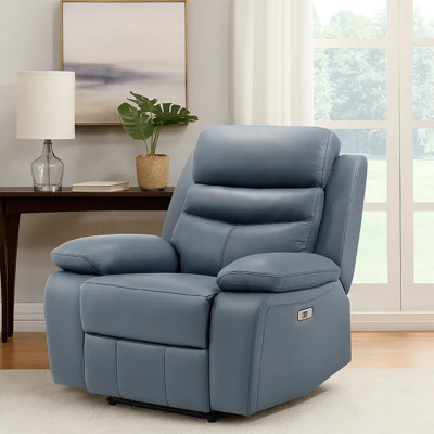 Fauteuil inclinable en cuir pleine fleur moderne de 41 po Kaniel avec recharge USB, commande à une touche et mousse haute densité
