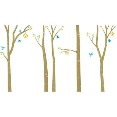 Décalcomanie murale arbres et oiseaux bouleau