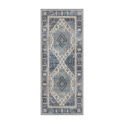 Oriental Machine Washable Blue Area Rug