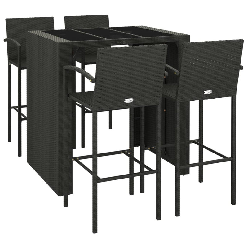 Patio Dining Set Table,, Black, 5, 110 cm H x 105 cm W x 80 cm D, Black, 4