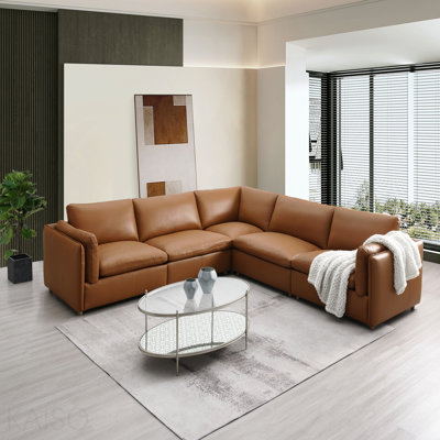 Canapé modulaire en cuir fleur 5 pièces