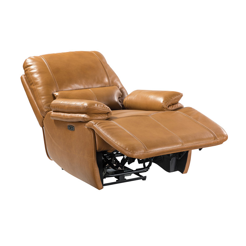 Fauteuil inclinable électrique en cuir Coleen, Cuir véritable brun clair