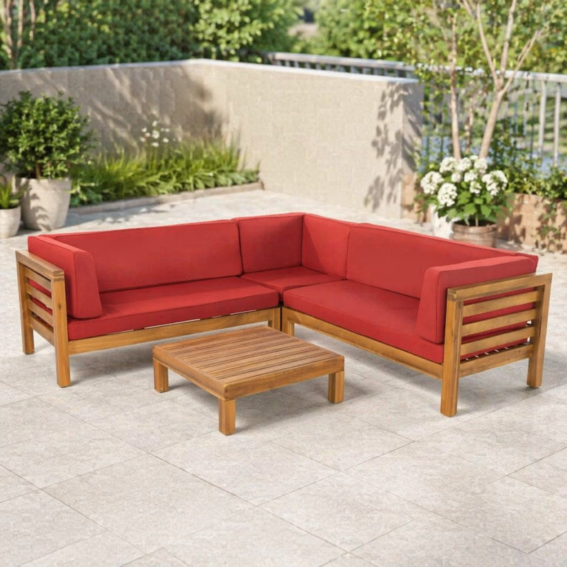 Ensemble de conversation modulaire en bois avec coussins Oana
