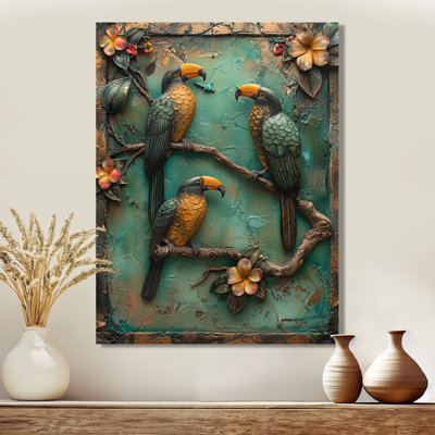 Reproduction d'art mural jaune et vert forêt tropicale Radiance Toucans