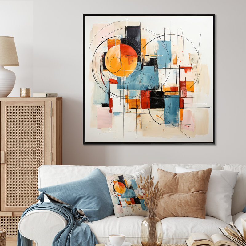 Janira - Fusion Mid-Century abstrait coloré - impression, H 24 po x l 24 po x P 1 po, Cadre flottant noir