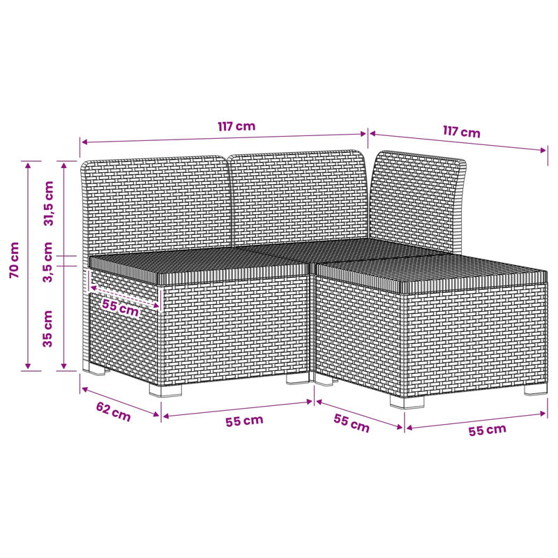  Garden Sofa Rattan Look PP Outdoor Seating Contemporary Furniture Couch, Anthracite