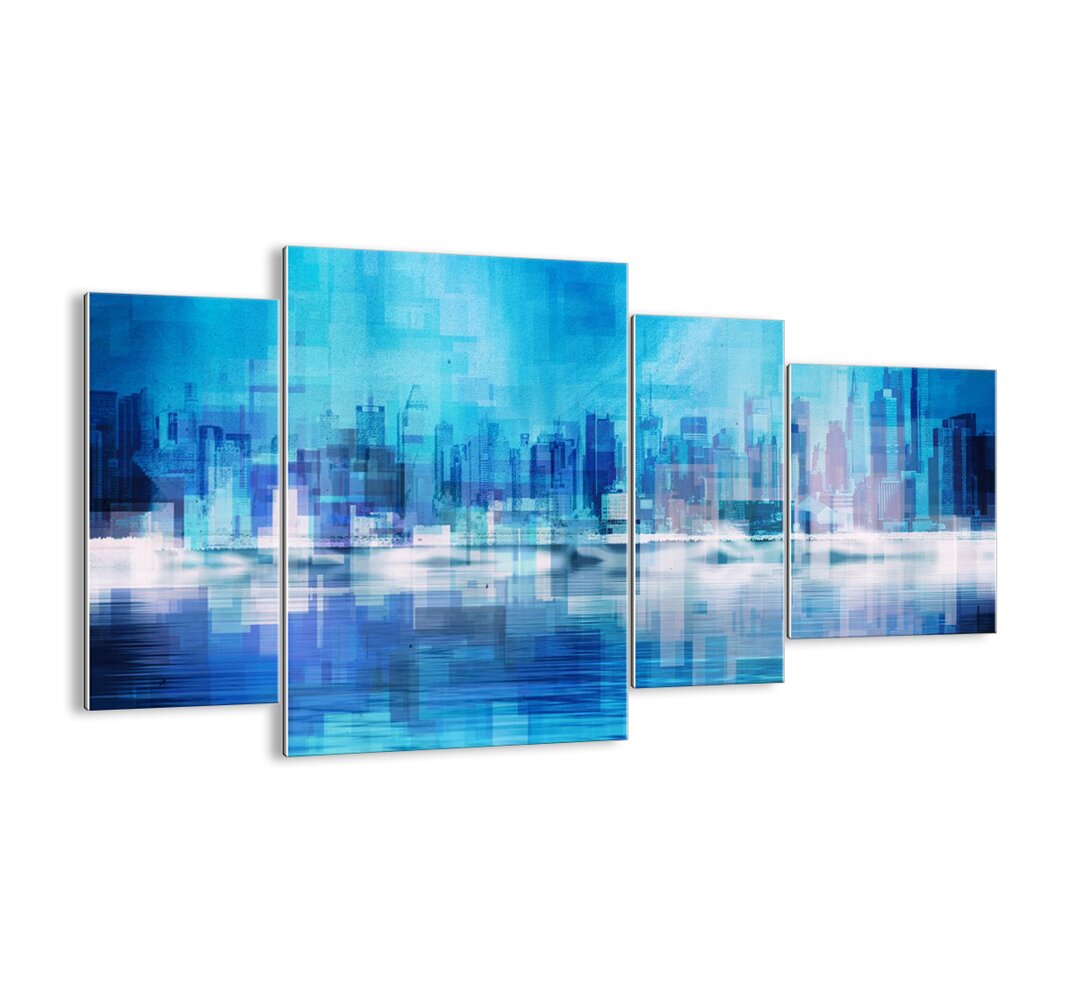 4-tlg. Glasbilder-Set - Grafikdruck „Sunk in Blue”