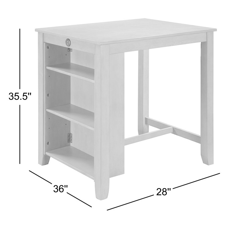 Graham 36-inch White Finish Small Space Counter Height Dining Table with USB Charging Ports and Storage Shelves — Modern Compact Dining Table for Apartments & Breakfast Nooks