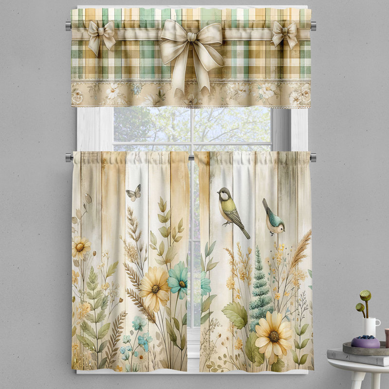 Cantonnière et rideau Ambesonne Tartan nostalgie fleurs écume de mer écume de mer, L 55 po x L 36 po