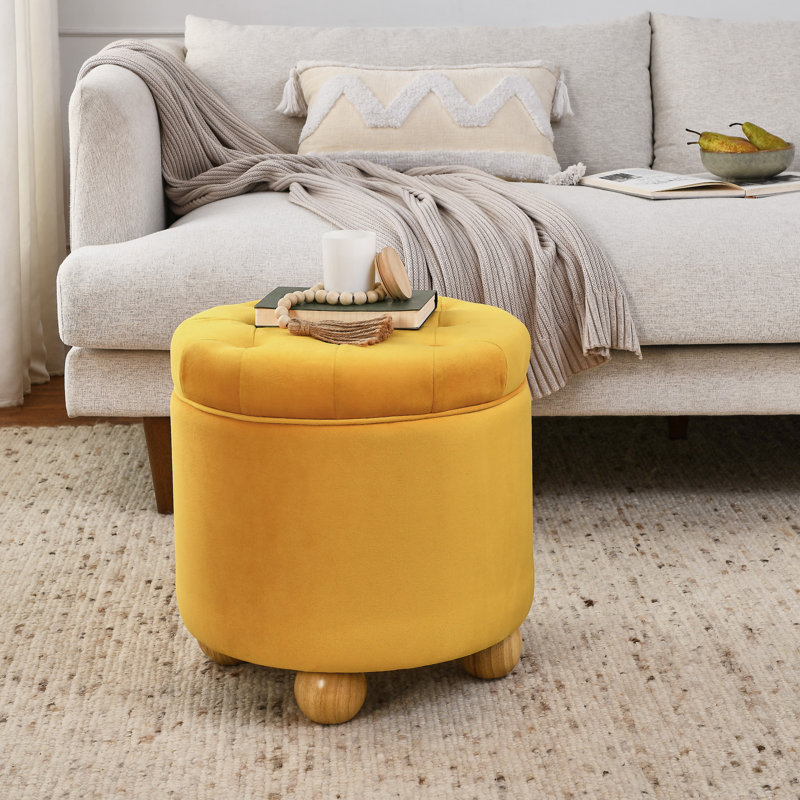 Repose-pieds rond avec rangement, Jaune foncé