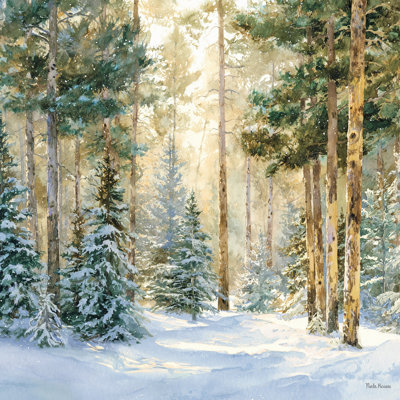 Snowlit Pines and Sunbeams-Wrapped Canvas Wall Art