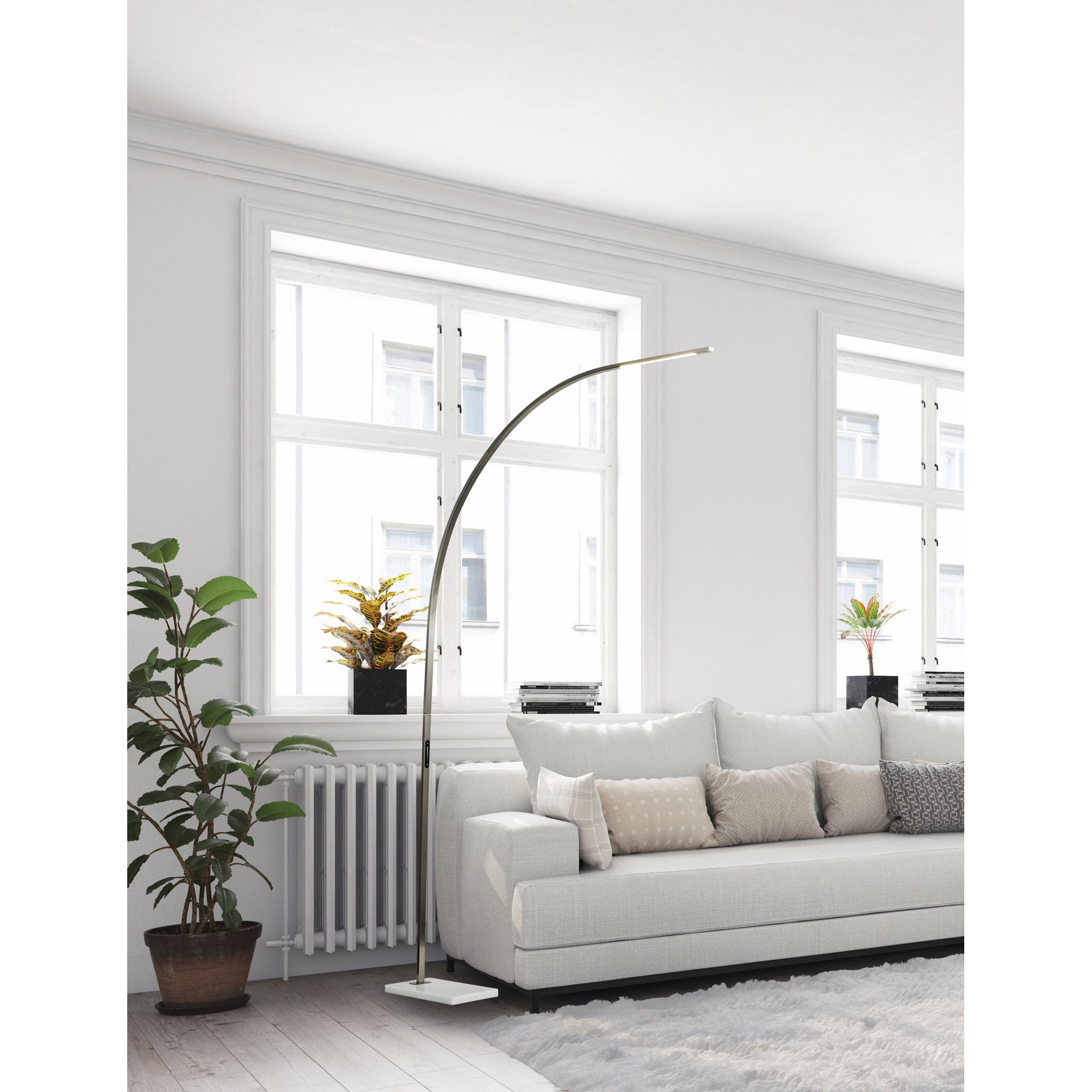 Esmerelda 91'' Dimmable LED Floor Lamp, Brushed Steel/Frosted Diffuser, Brushed Steel