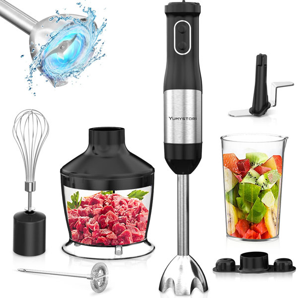 Immersion Blender Handheld, 500W 4 in 1 Hand Mixer Stick Blender with 304  Stainless Steel Blade, Food Processor, Beaker and Egg Whisk,BPA-Free, for  Smoothies,Milk Shakes,Juice,Baby Food 