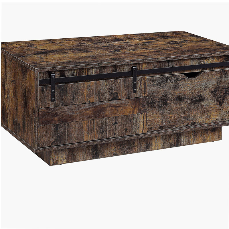Rustic Oak Coffee Table with Sliding Barn Door